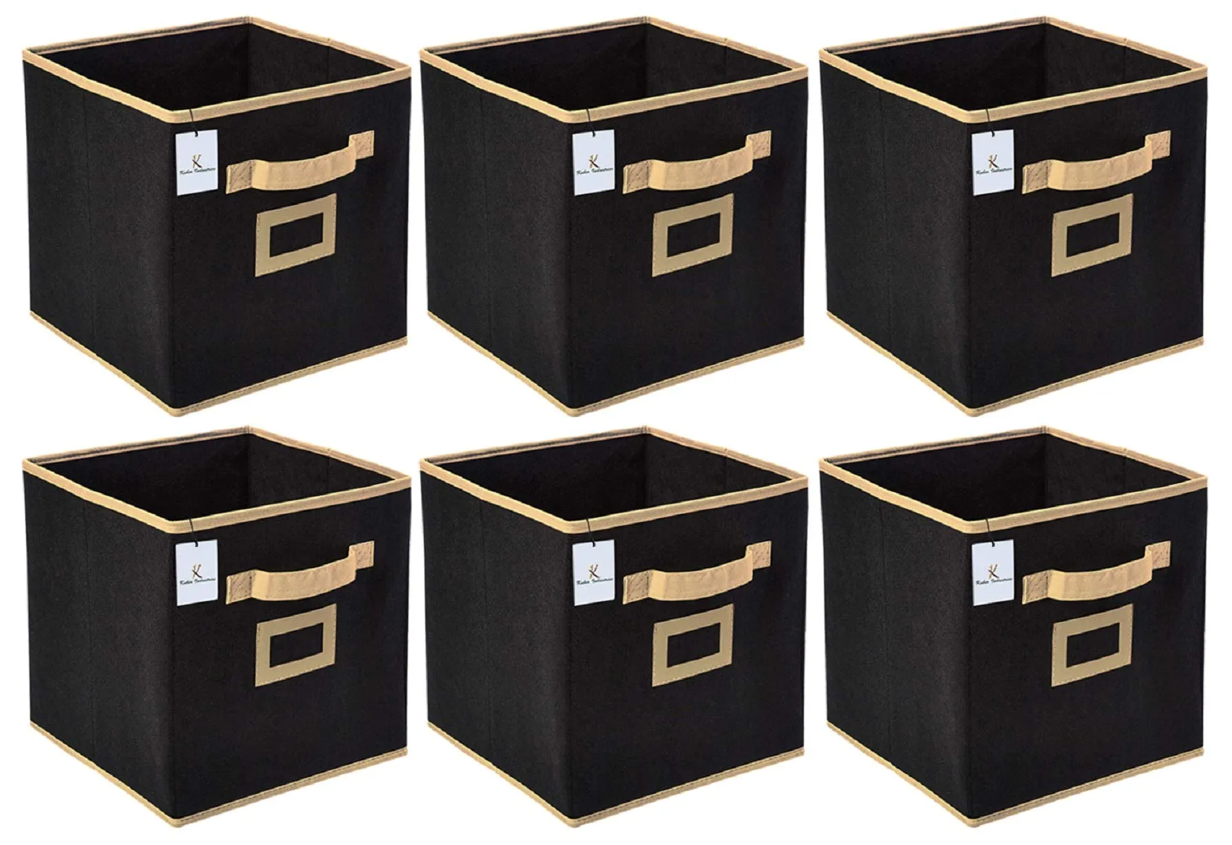 Kuber Industries Non Woven 6 Pieces Large Foldable Storage Organiser Cubes/Boxes (Black) - CTKTC035223