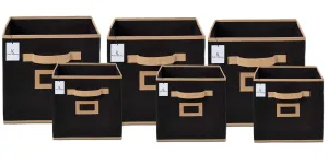 Kuber Industries Non Woven 6 Pieces Small & Large Foldable Storage Organiser Cubes/Boxes (Black) - CTKTC035355