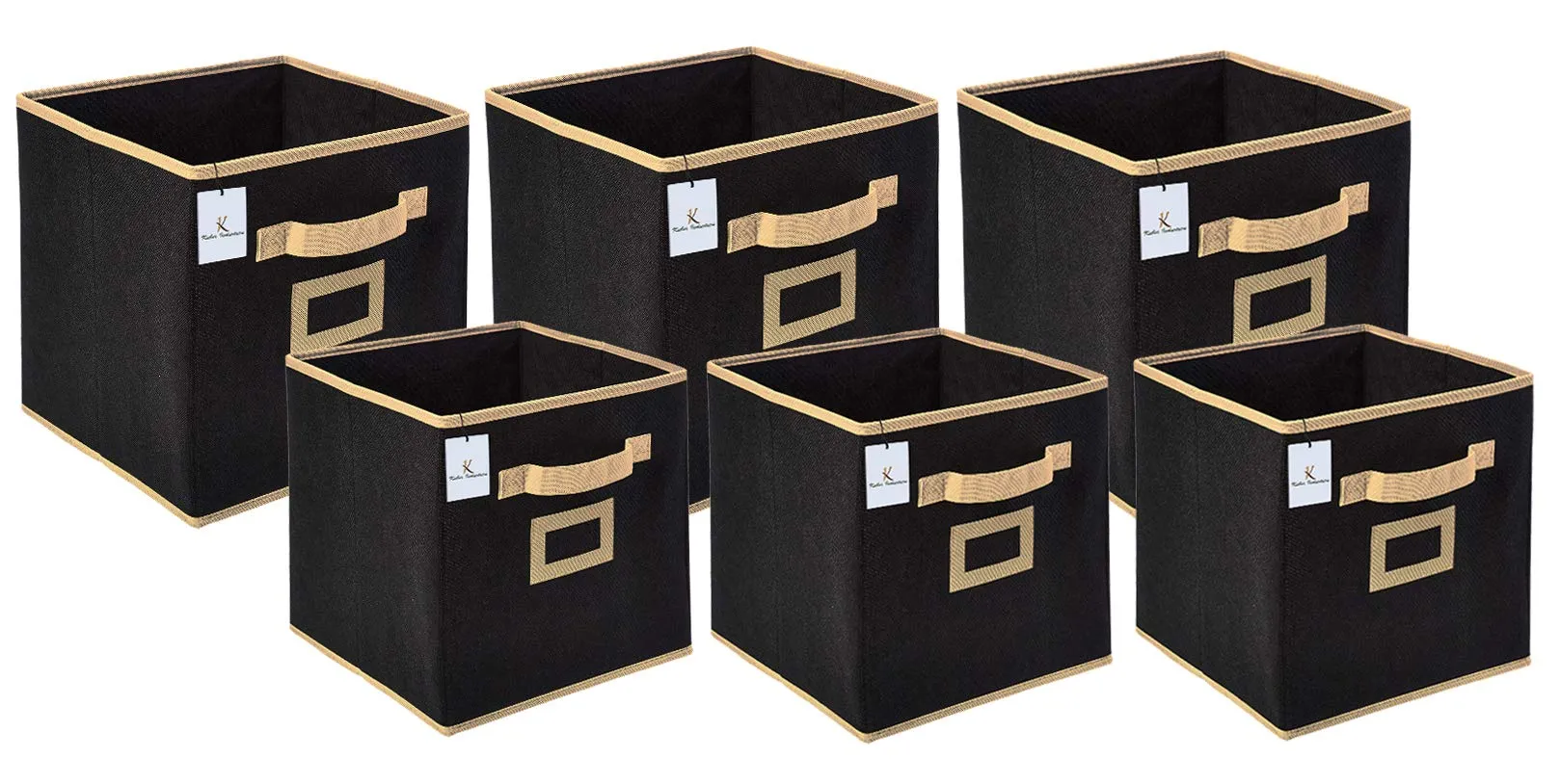 Kuber Industries Non Woven 6 Pieces Small & Large Foldable Storage Organiser Cubes/Boxes (Black) - CTKTC035355
