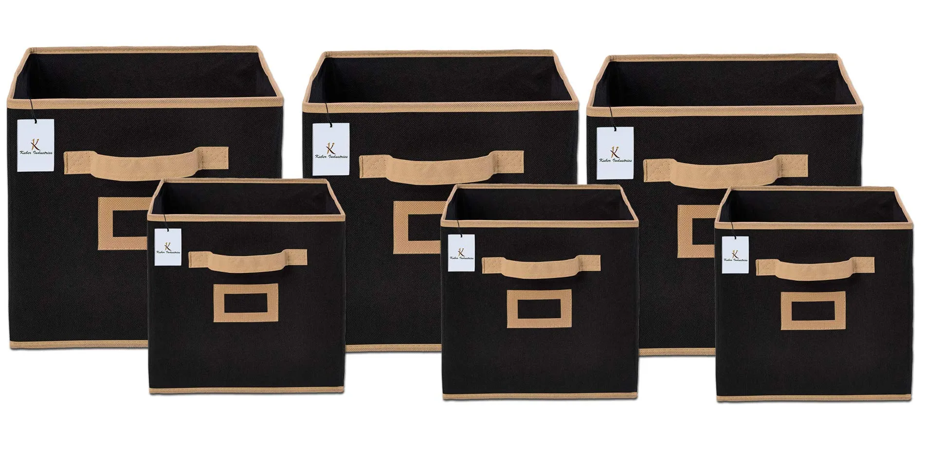 Kuber Industries Non Woven 6 Pieces Small & Large Foldable Storage Organiser Cubes/Boxes (Black) - CTKTC035355