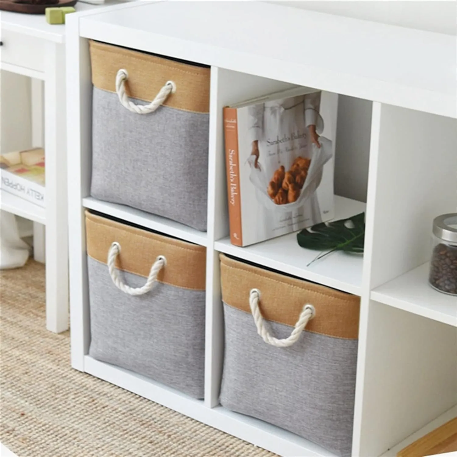 Kuber Industries Pack Of 4 Stackable Storage Basket|Foldable Toy Storage Bin|Wardrobe Organizer For Clothes|3 Different Sizes (Grey & Brown)