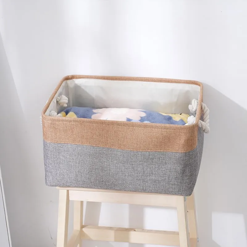 Kuber Industries Pack Of 4 Stackable Storage Basket|Foldable Toy Storage Bin|Wardrobe Organizer For Clothes|3 Different Sizes (Grey & Brown)