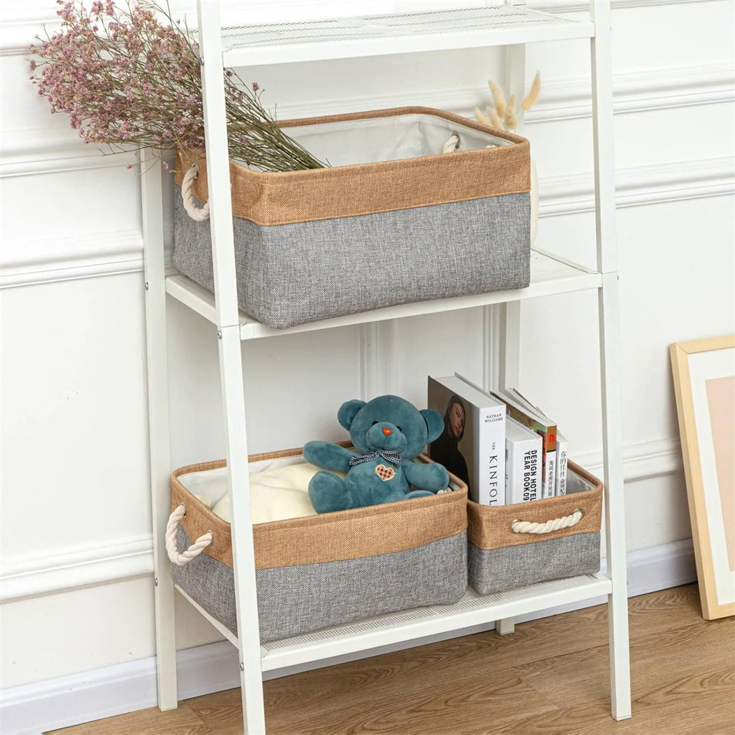 Kuber Industries Pack Of 4 Stackable Storage Basket|Foldable Toy Storage Bin|Wardrobe Organizer For Clothes|3 Different Sizes (Grey & Brown)
