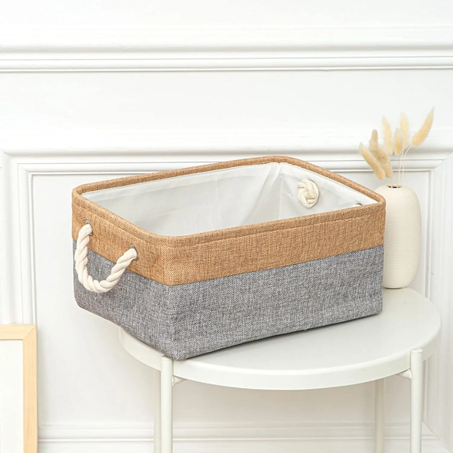 Kuber Industries Pack Of 4 Stackable Storage Basket|Foldable Toy Storage Bin|Wardrobe Organizer For Clothes|3 Different Sizes (Grey & Brown)