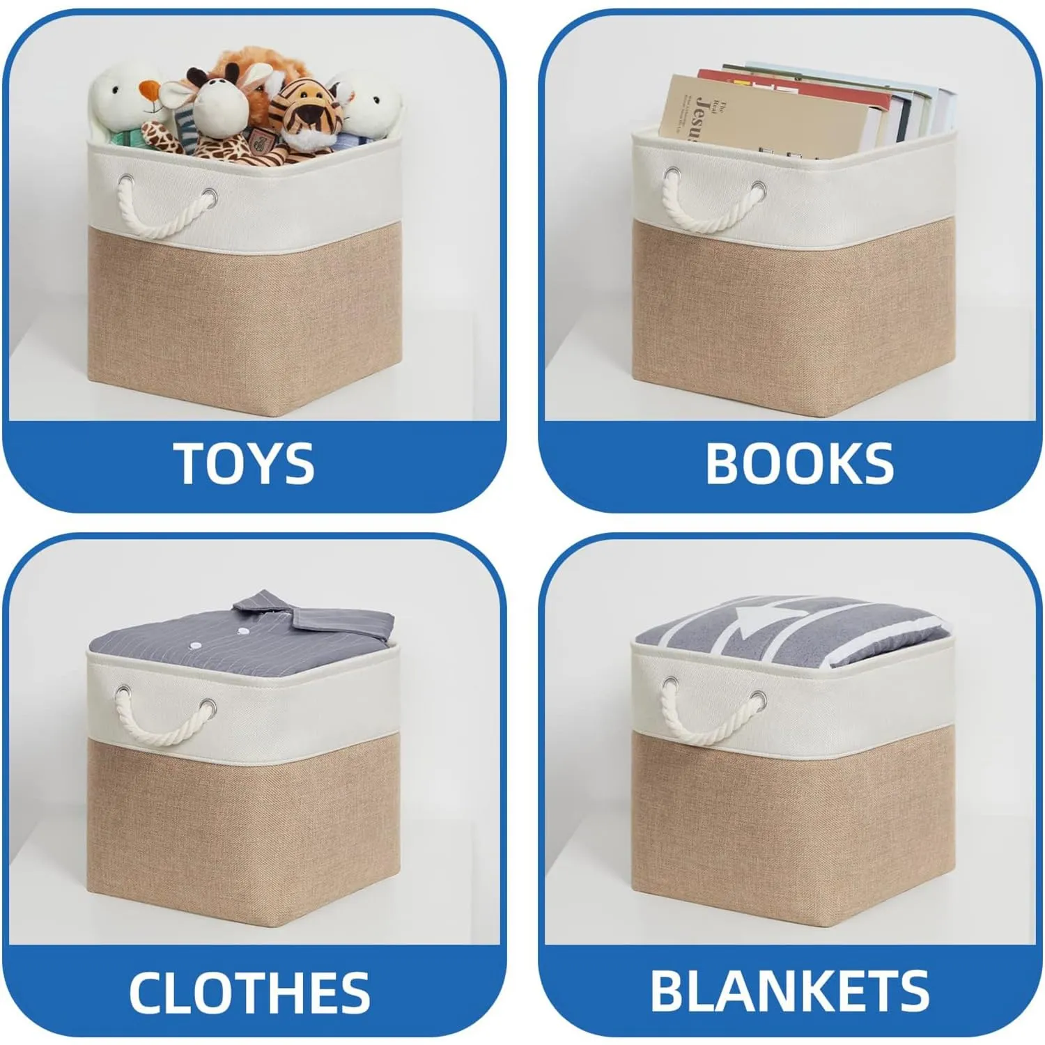 Kuber Industries Pack Of 6 Foldable Storage Basket|Polyester Toy Storage Bin|Wardrobe Organizer For Clothes (Dark Brown & Cream)