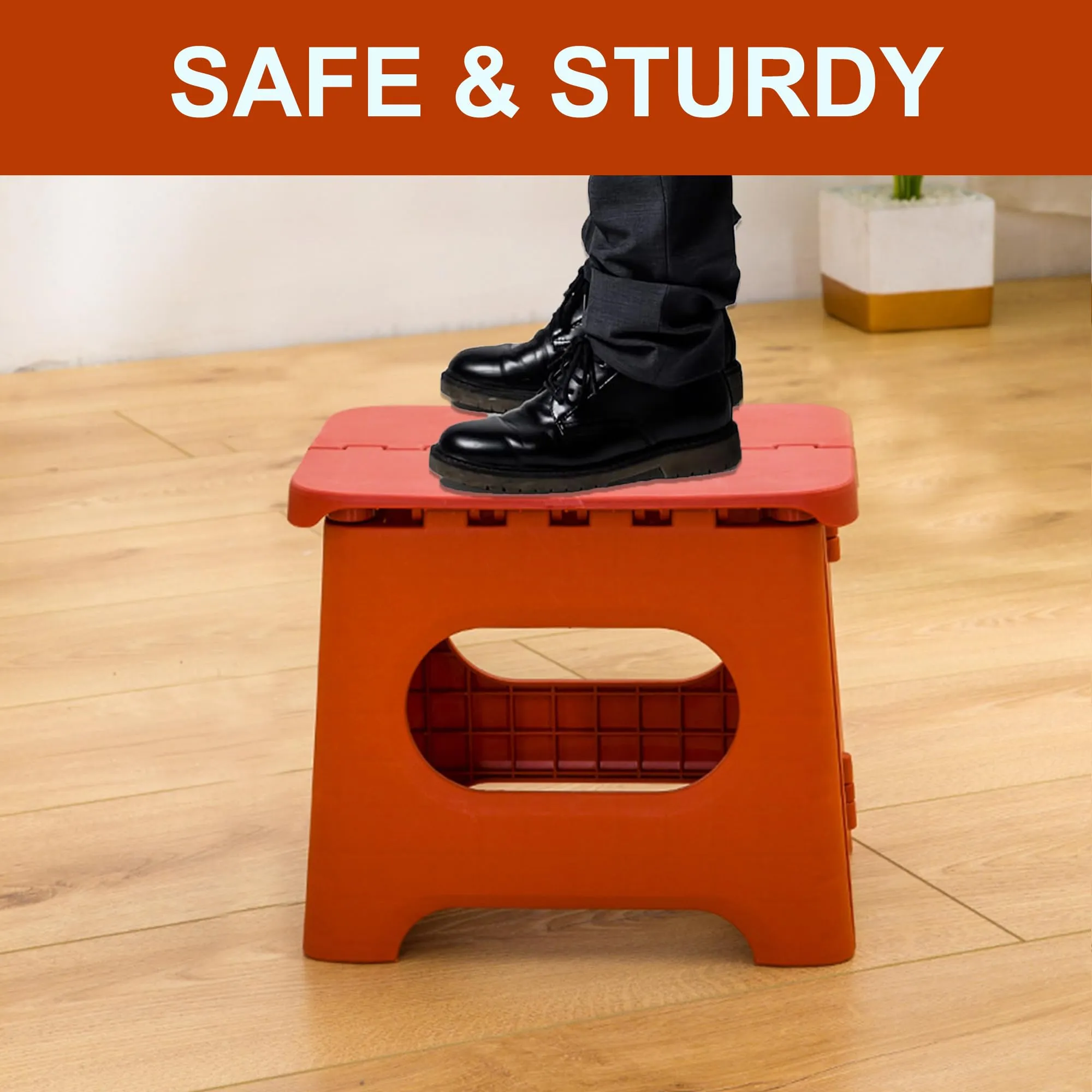 Kuber Industries (Set of 4) Small Folding Stool for Sitting - Plastic Foldable & Portable Step Stool for Kids - Red