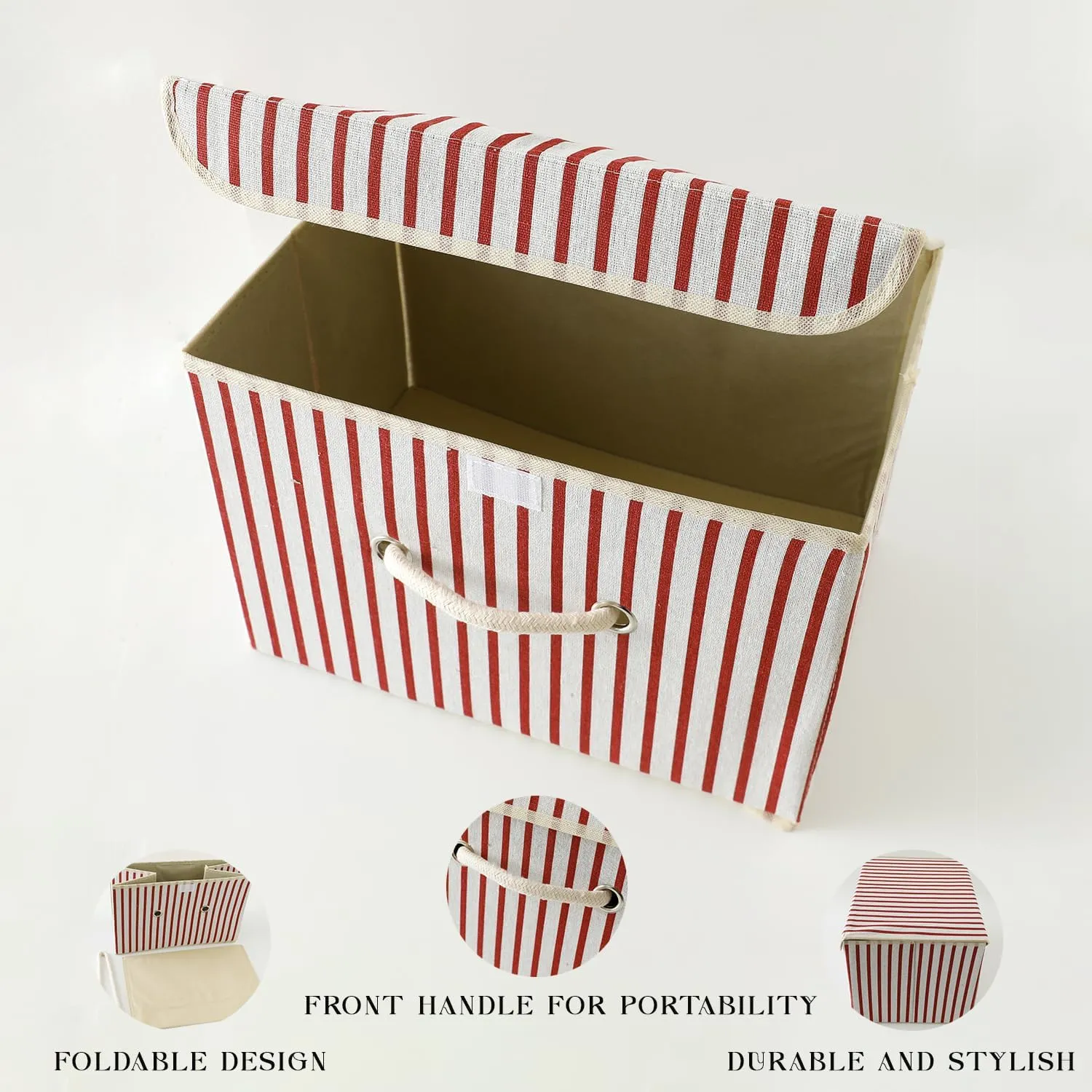 Kuber Industries Small Foldable Storage Box With Lid|Toys Storage Bin|Wardrobe Organizer For clothes|Front Handle & Sturdy Pack Of-6 (Red)