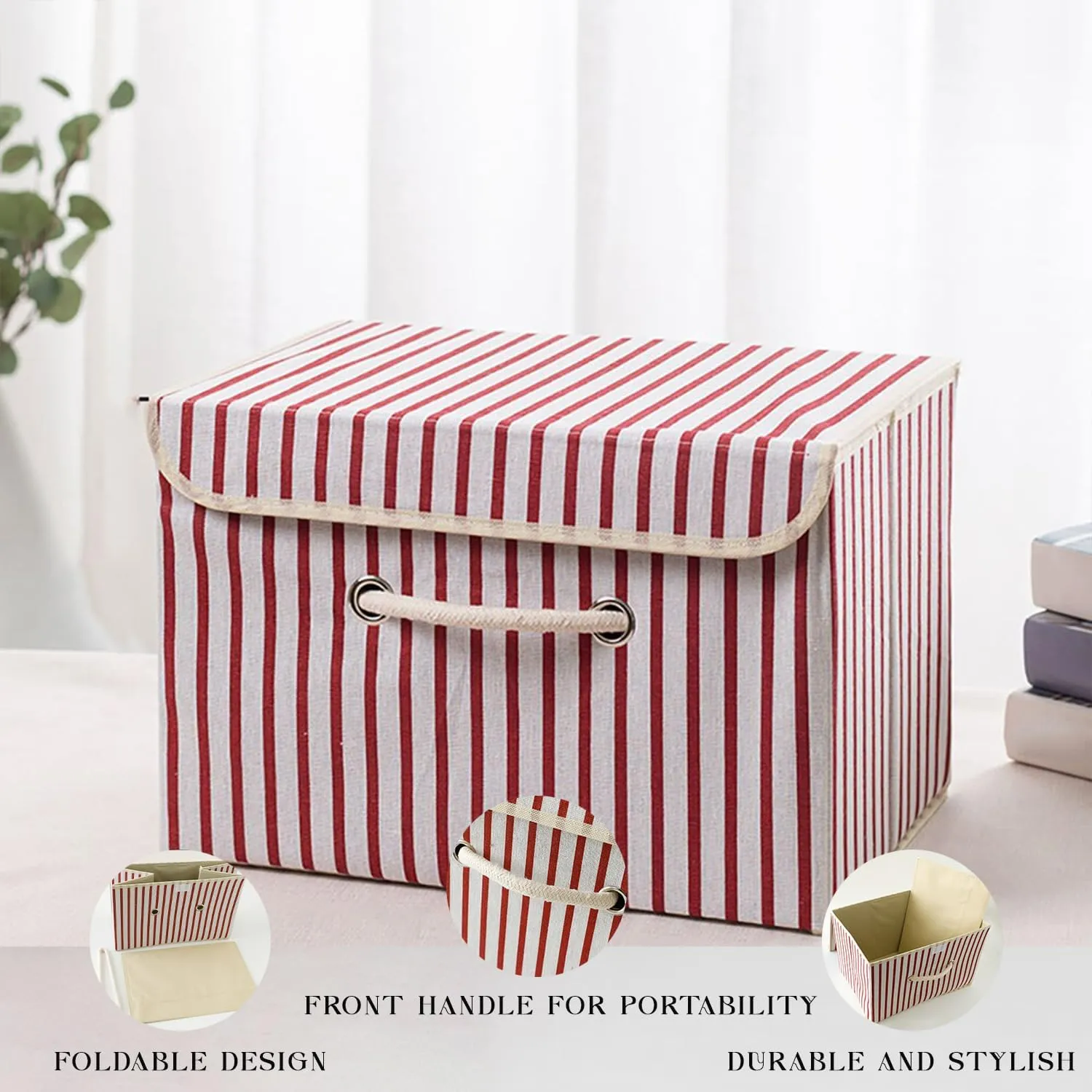 Kuber Industries Small Foldable Storage Box With Lid|Toys Storage Bin|Wardrobe Organizer For clothes|Front Handle & Sturdy Pack Of-6 (Red)