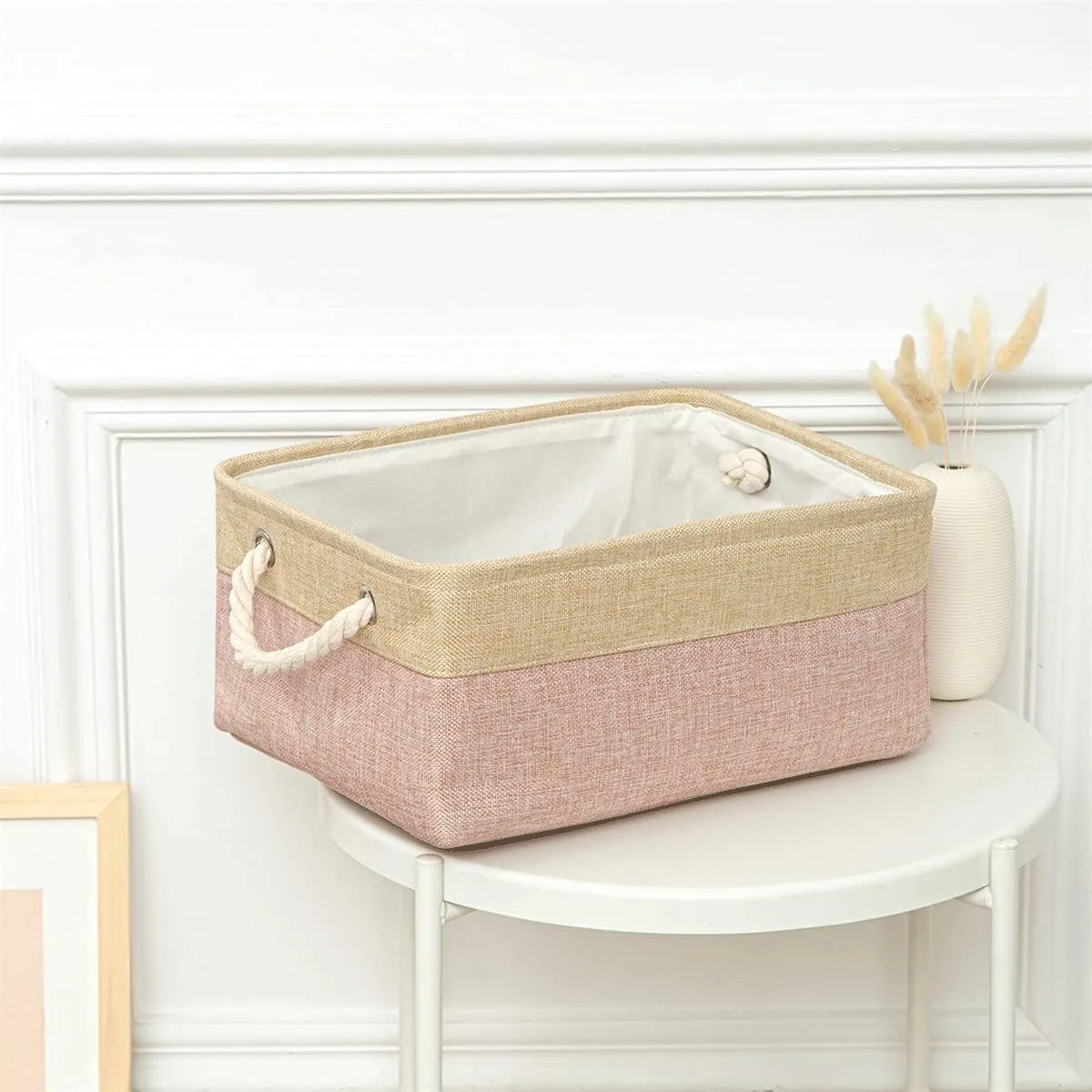 Kuber Industries Stackable Storage Basket|Foldable Toy Storage Bin|Wardrobe Organizer for Clothes|3 Different Sizes (Brown & Cream) (Pack of 6)