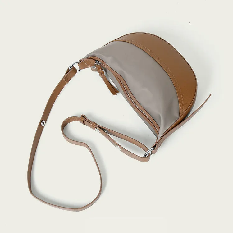 Ladies Black Nylon Crossbody Bag With Leather Shoulder Handbags