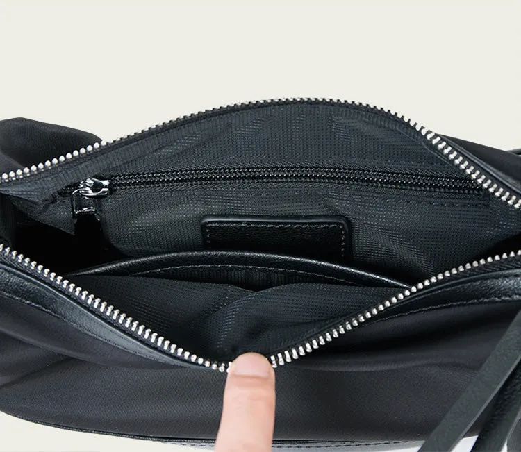 Ladies Black Nylon Crossbody Bag With Leather Shoulder Handbags