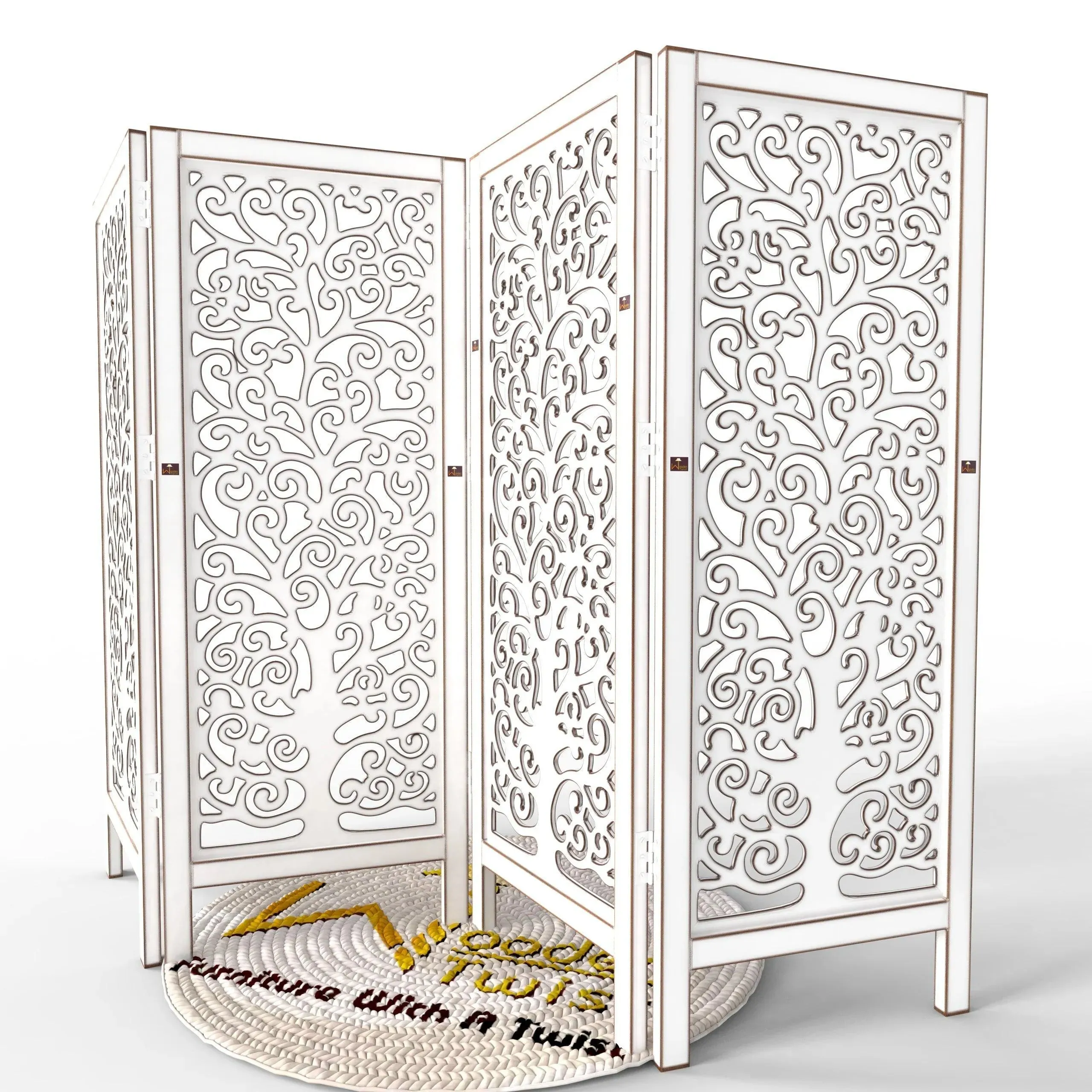 Low Height Solid Wood Room Divider Separator Wooden Partition 4 Panel ( Antique White )