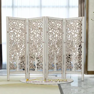 Low Height Solid Wood Room Divider Separator Wooden Partition 4 Panel ( Antique White )