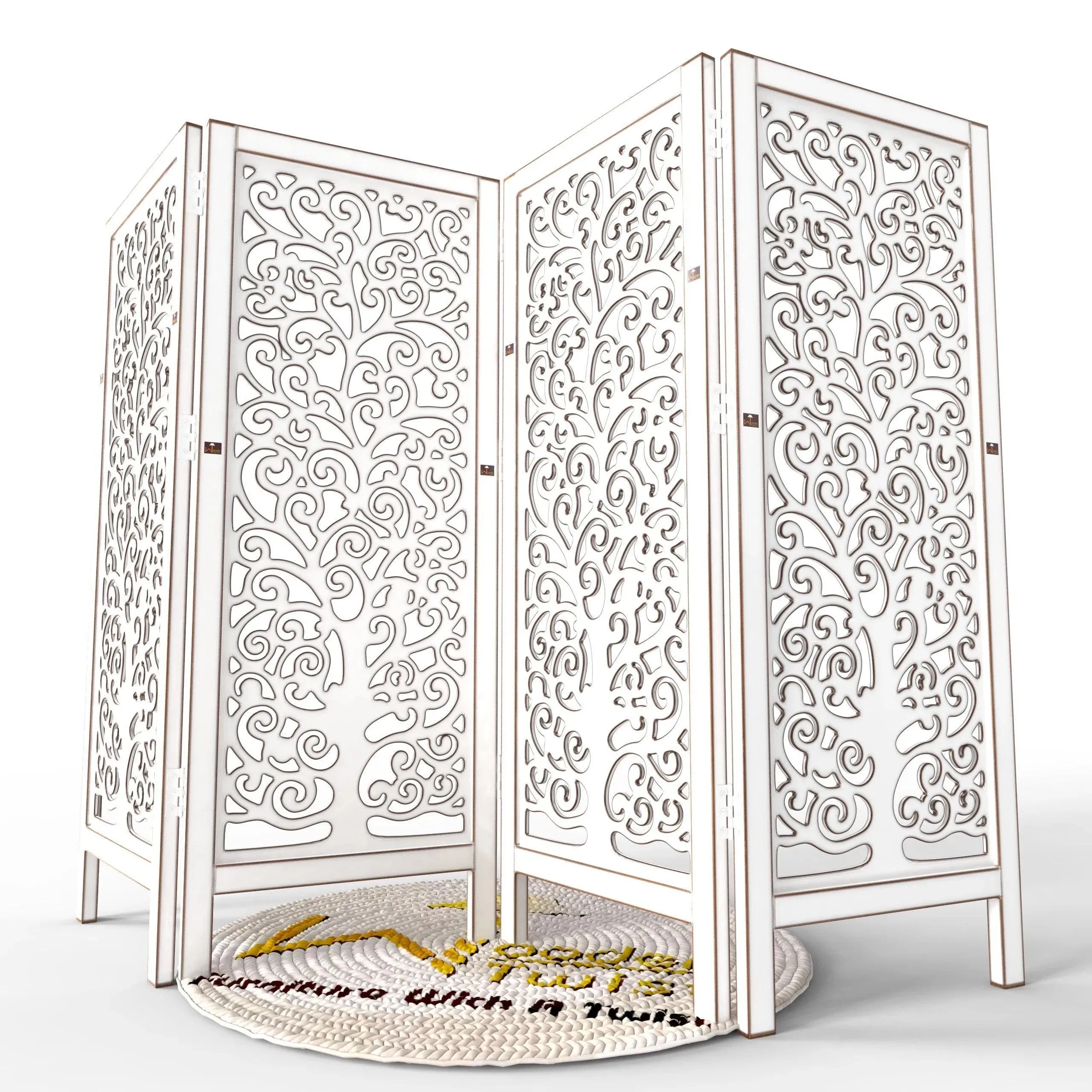 Low Height Solid Wood Room Divider Separator Wooden Partition 4 Panel ( Antique White )