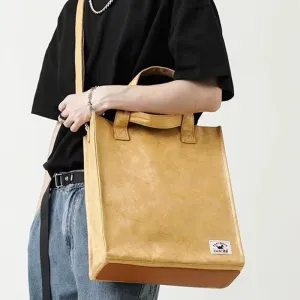 Minimalist Kraft Paper Bag Women Men Eco Friendly Crossbody Bag