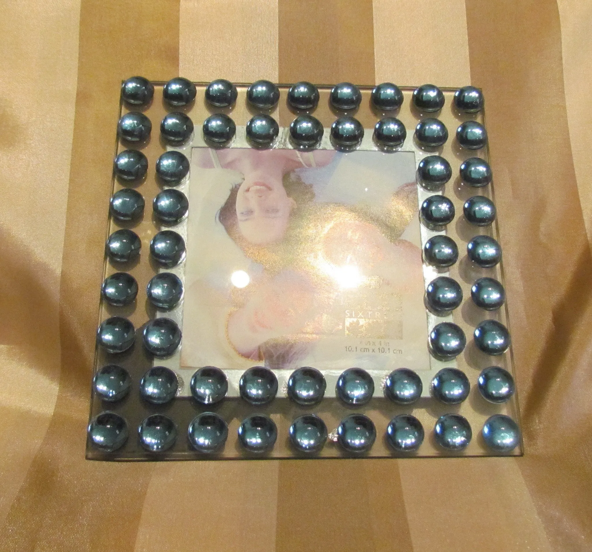 Modern Glass Picture Frame Iridescent Blue Cabochon Tabletop Photo Frame New Unused