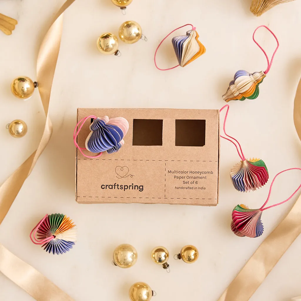 Multicolor Honeycomb Paper Mini Ornament Set of 6