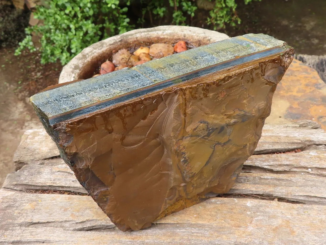 Natural Thick Blue Gold Rough Tigers Eye Slab x 1 From Prieska, South Africa