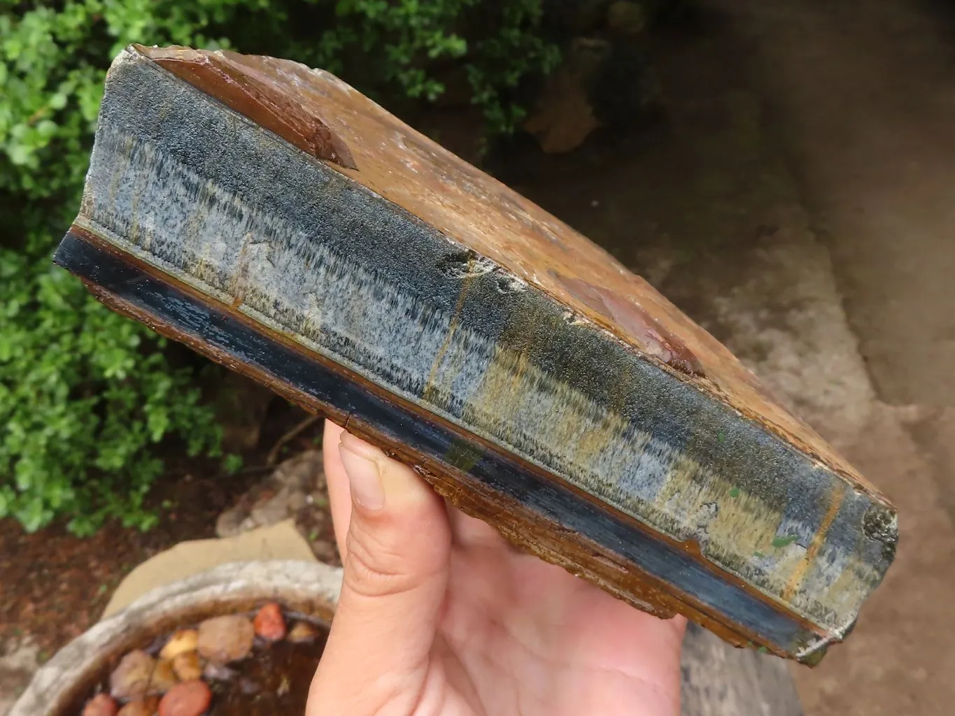 Natural Thick Blue Gold Rough Tigers Eye Slab x 1 From Prieska, South Africa