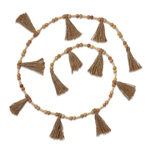Natural Wood Bead & Jute Tassel Garland - Beige Multi