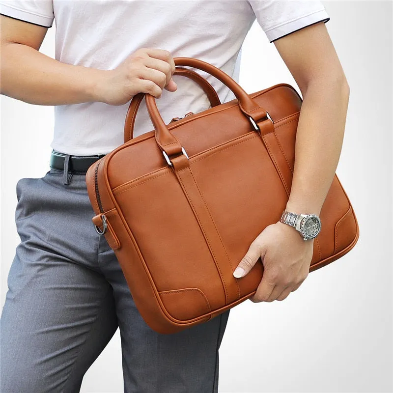 Nesitu Black Brown Genuine Leather Office Men Bag