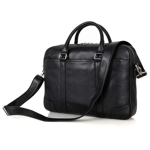 Nesitu Black Brown Genuine Leather Office Men Bag