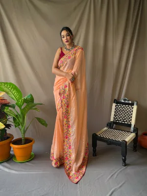 Peach Designer Saree in Georgette Sequins