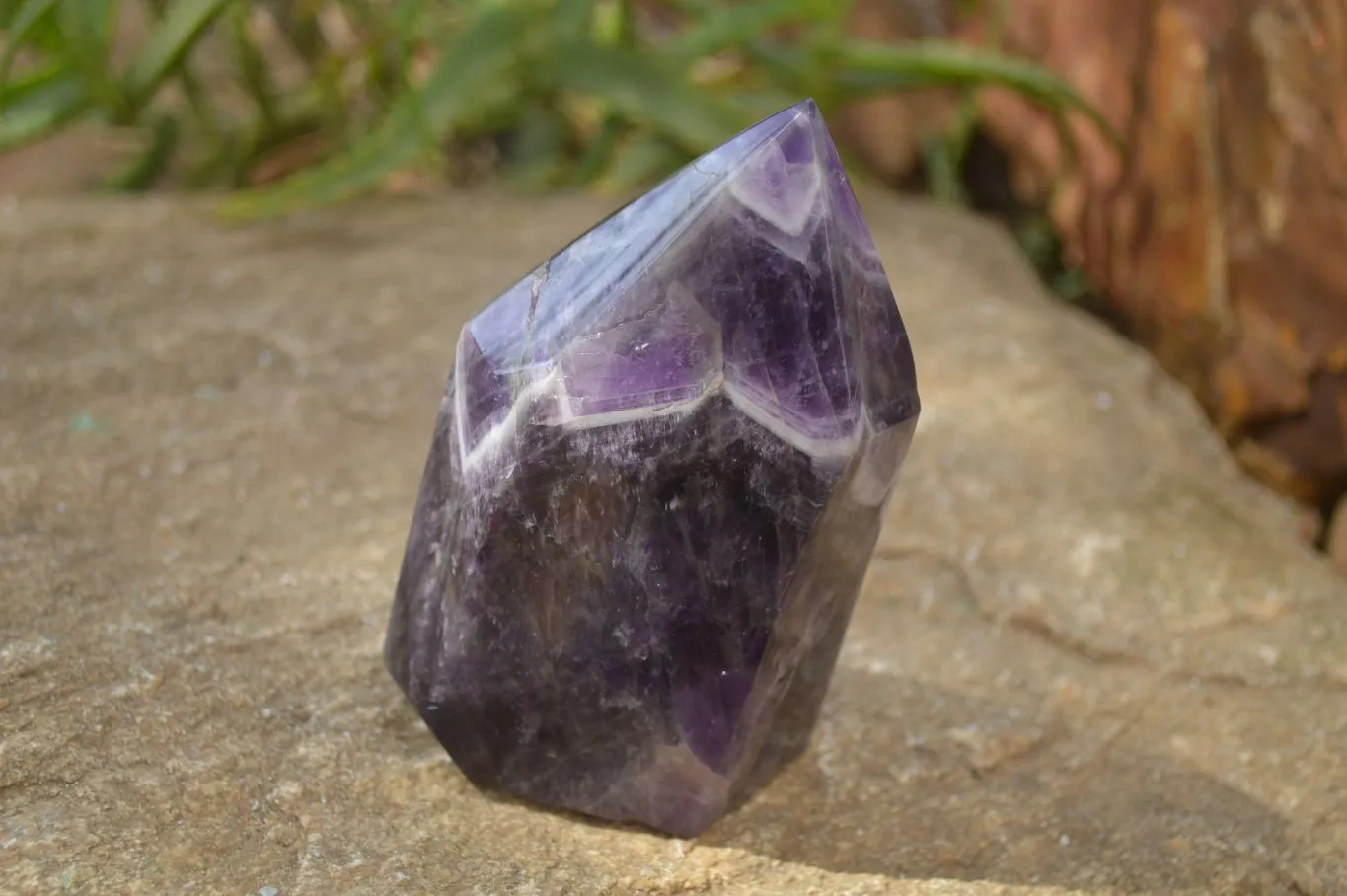 Polished Chevron Amethyst Prism-Point x 1 From Zambia