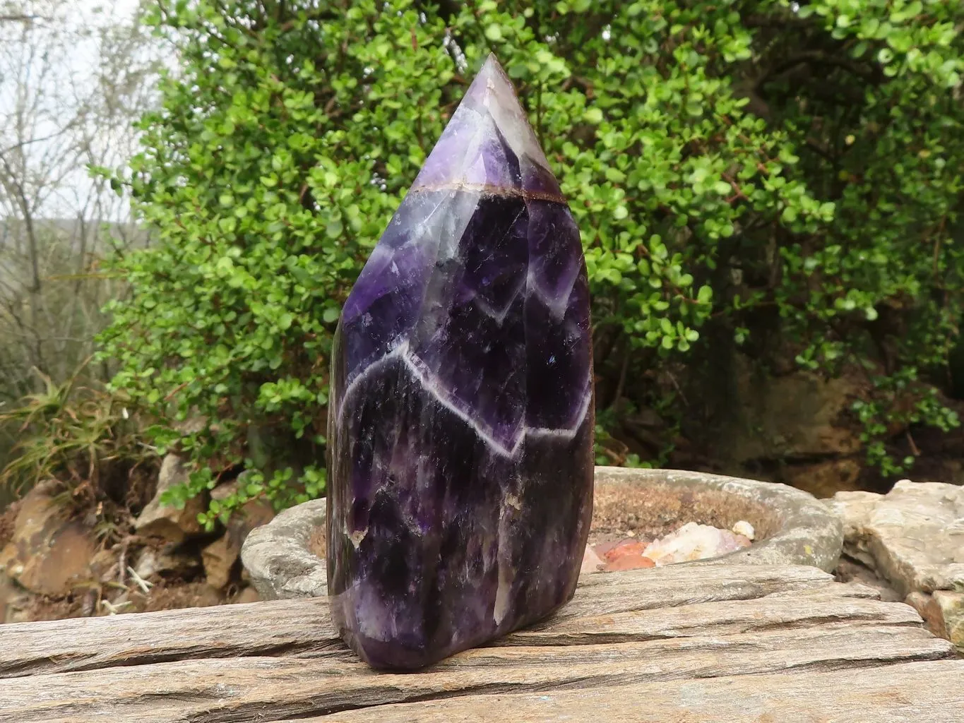 Polished Chevron Amethyst Standing Free Form x 1 From Zambia