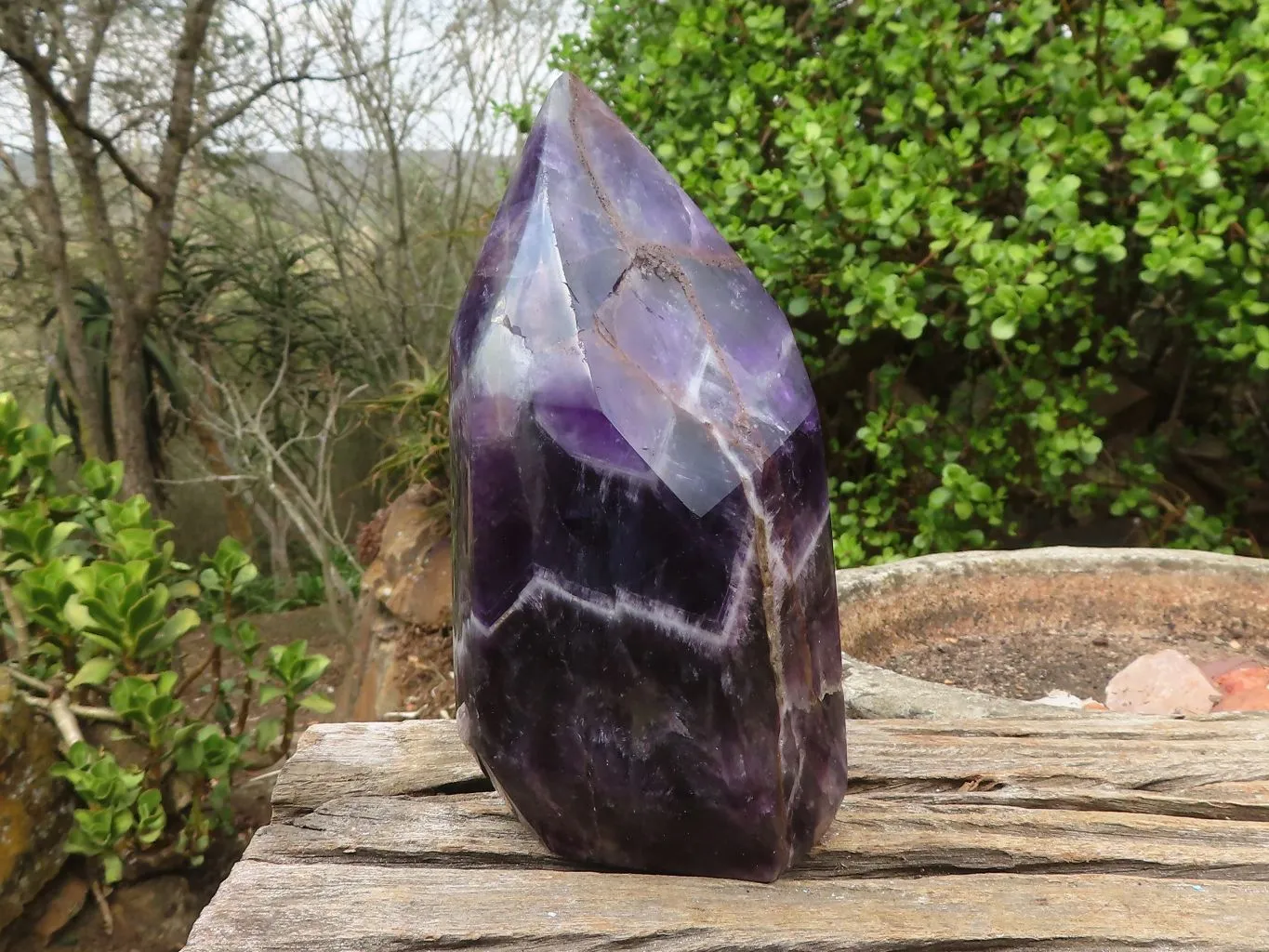 Polished Chevron Amethyst Standing Free Form x 1 From Zambia