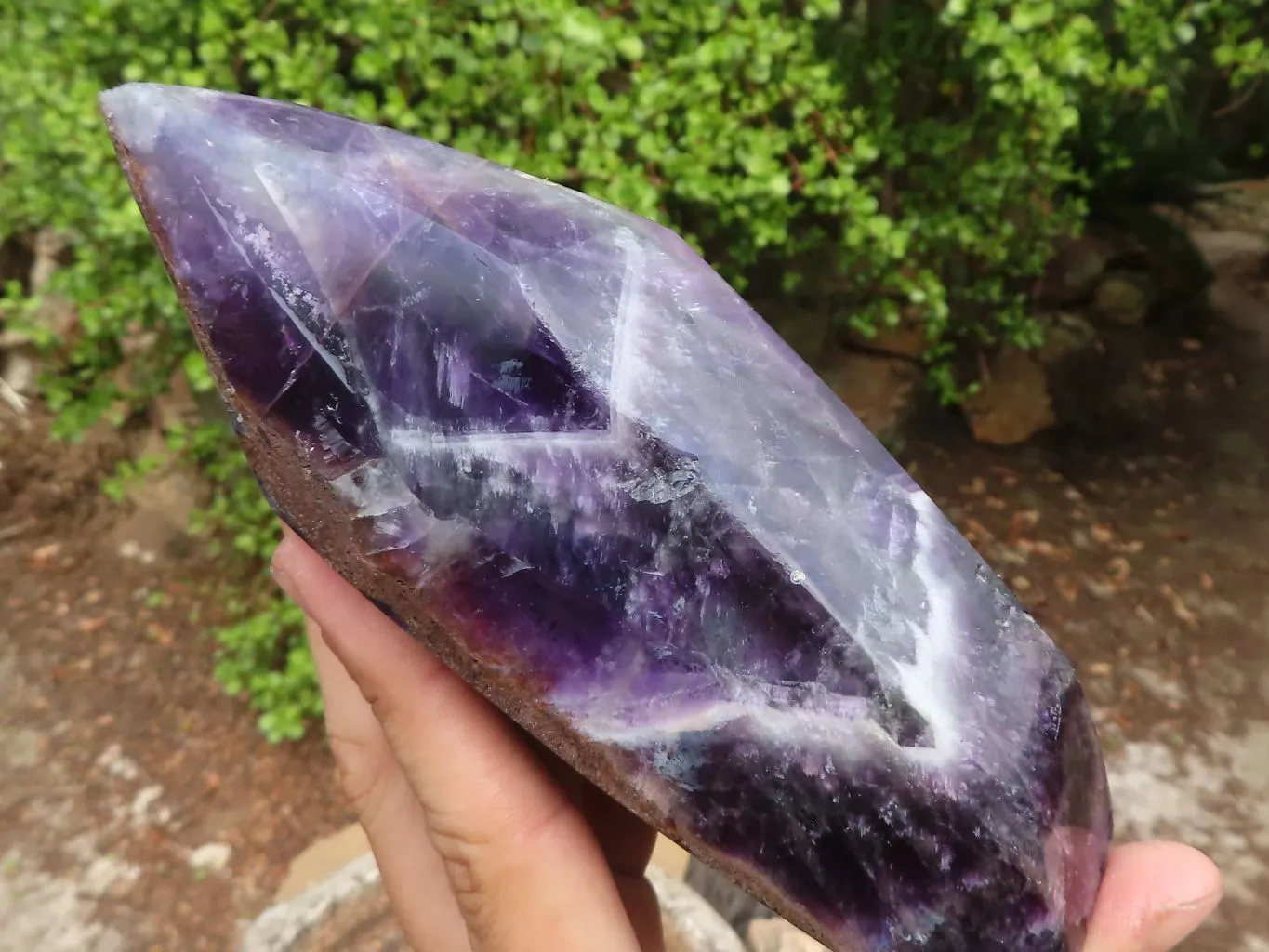 Polished Chevron Amethyst Standing Free Form x 1 From Zambia