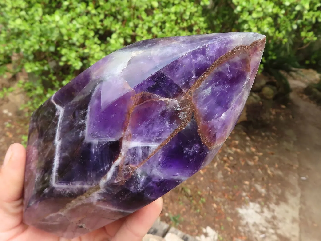 Polished Chevron Amethyst Standing Free Form x 1 From Zambia