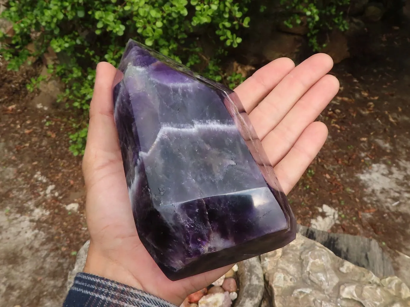 Polished Chevron Amethyst Standing Free Form x 1 From Zambia