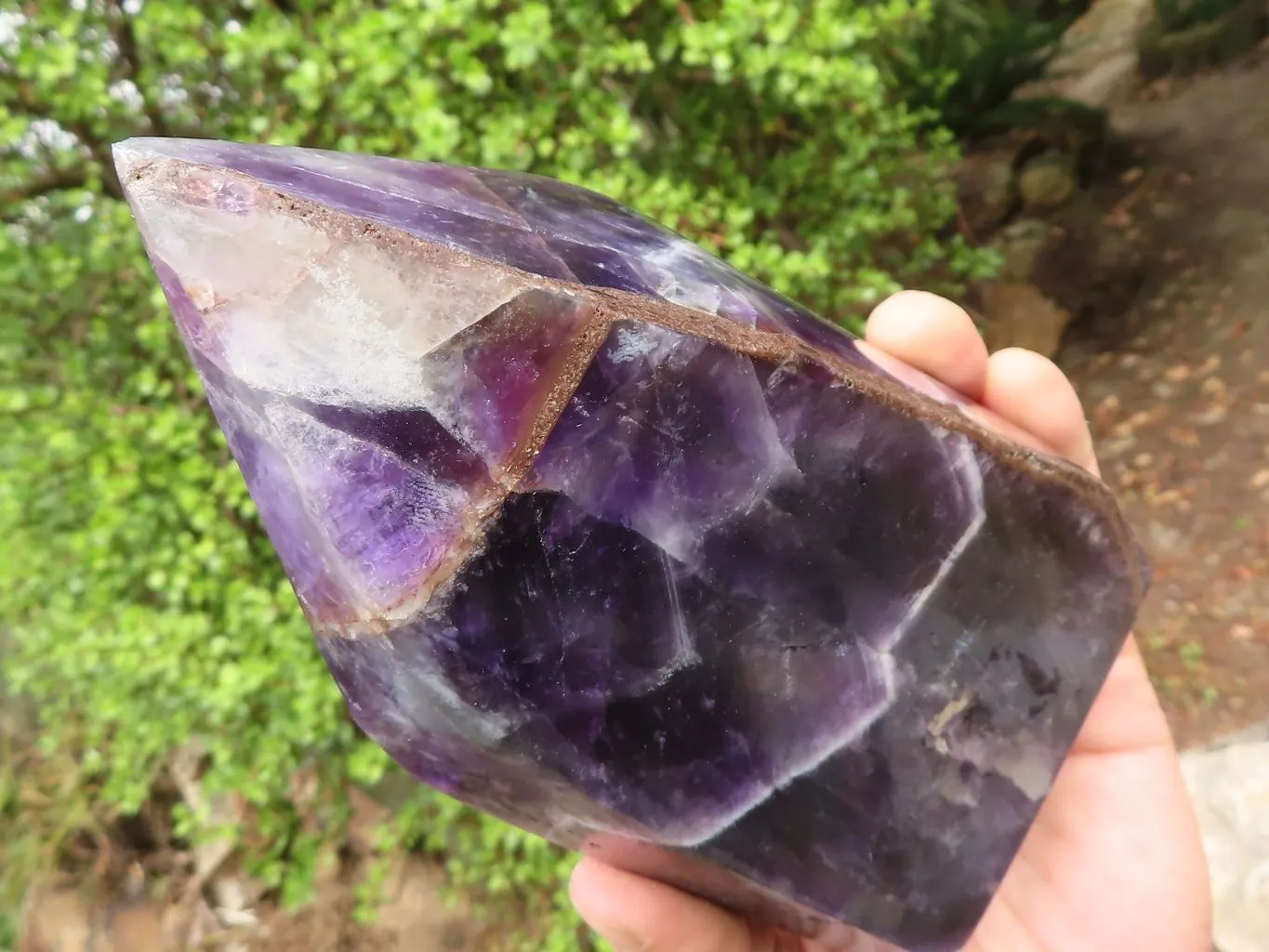 Polished Chevron Amethyst Standing Free Form x 1 From Zambia
