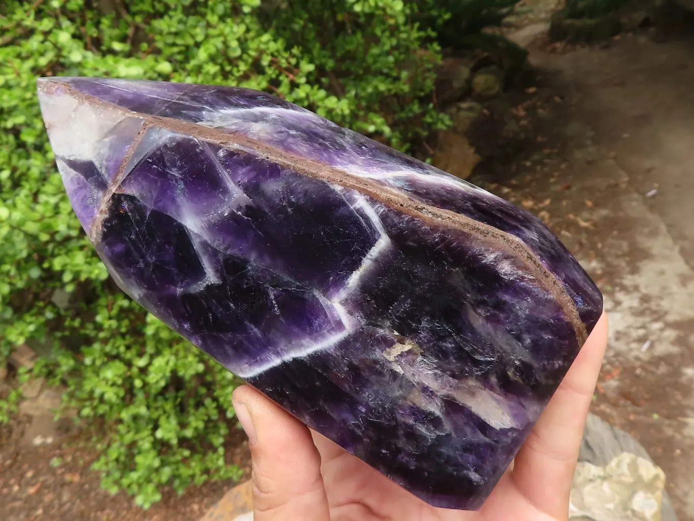 Polished Chevron Amethyst Standing Free Form x 1 From Zambia