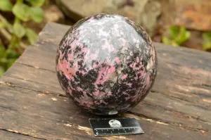 Polished Extra Large Pink & Black Rhodonite Sphere & Custom Metal Stand x 2 From Madagascar