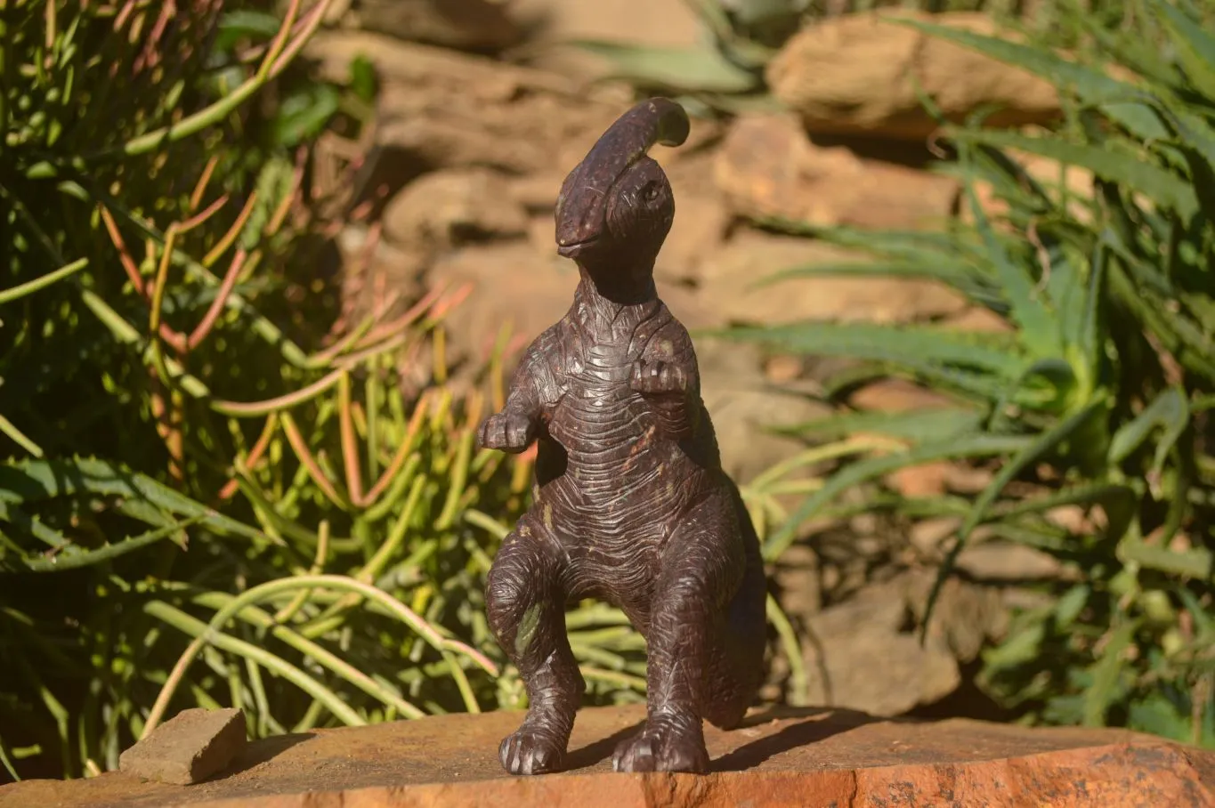 Polished Green / Brown Serpentine Dinosaur Carving  x 1 From Zimbabwe