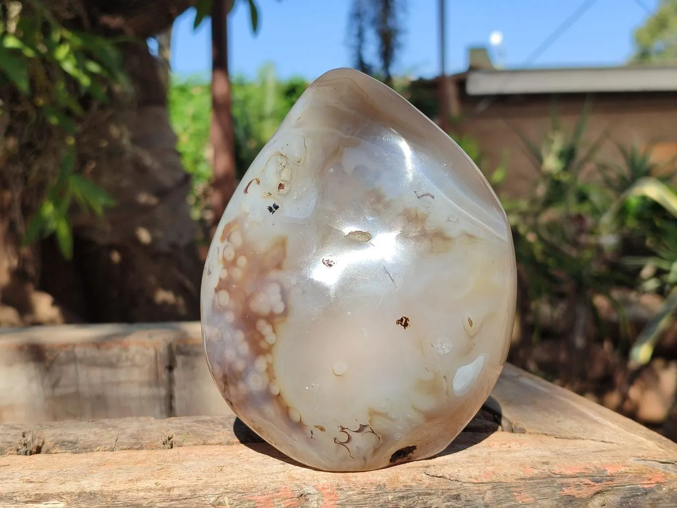 Polished Large Agate Standing Free Form With Smoke Ring Patterns  x 1 From Madagascar