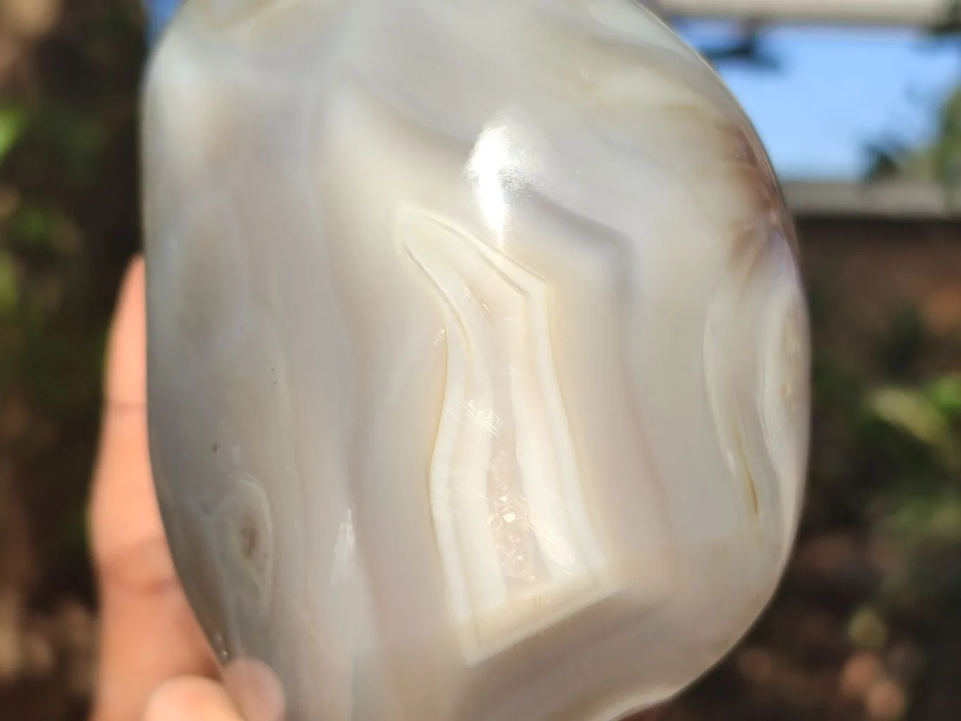 Polished Large Agate Standing Free Form With Smoke Ring Patterns  x 1 From Madagascar