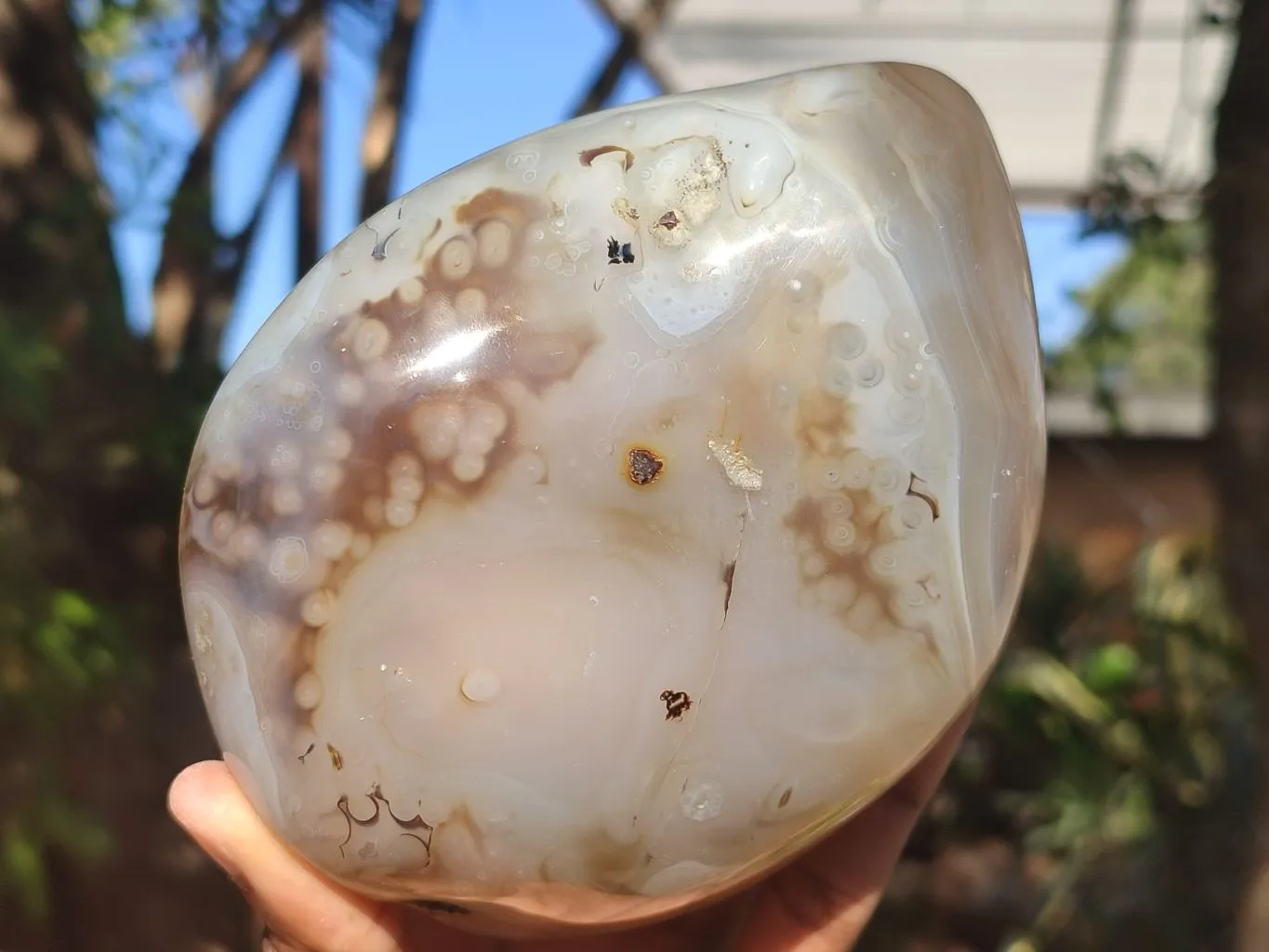Polished Large Agate Standing Free Form With Smoke Ring Patterns  x 1 From Madagascar