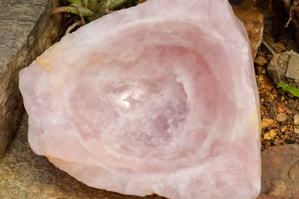 Polished Pink Rose Quartz Bowl With A Natural Base x 1 From Madagascar