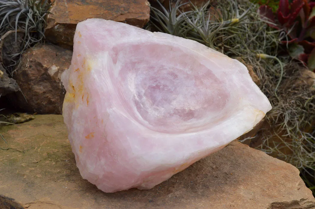 Polished Pink Rose Quartz Bowl With A Natural Base x 1 From Madagascar