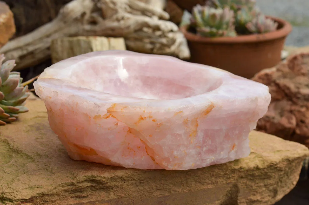 Polished Pink Rose Quartz Bowl With A Natural Base x 1 From Madagascar