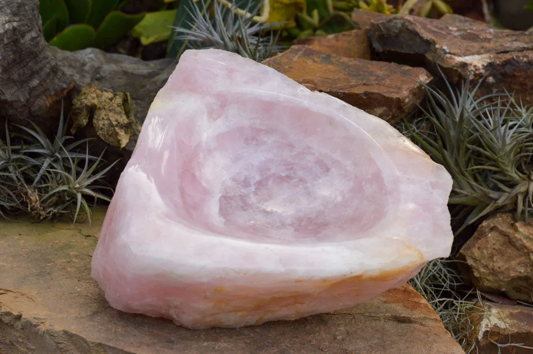Polished Pink Rose Quartz Bowl With A Natural Base x 1 From Madagascar