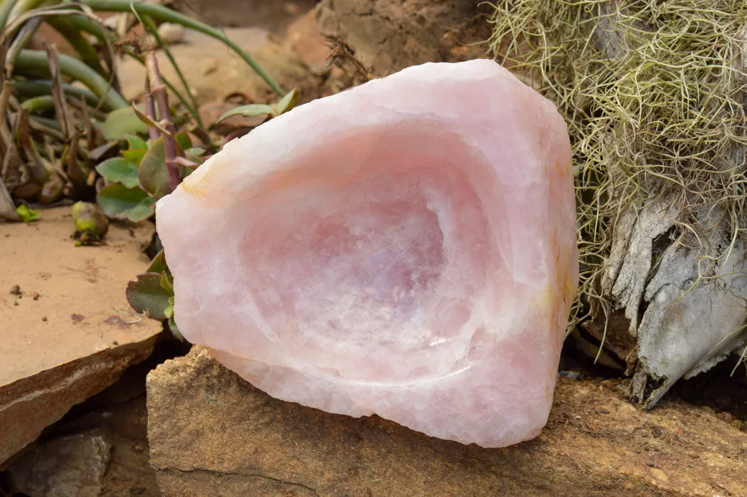 Polished Pink Rose Quartz Bowl With A Natural Base x 1 From Madagascar