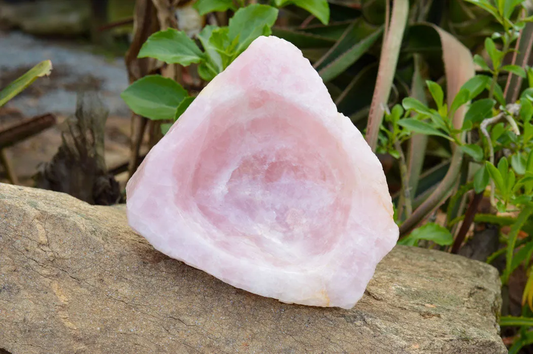 Polished Pink Rose Quartz Bowl With A Natural Base x 1 From Madagascar