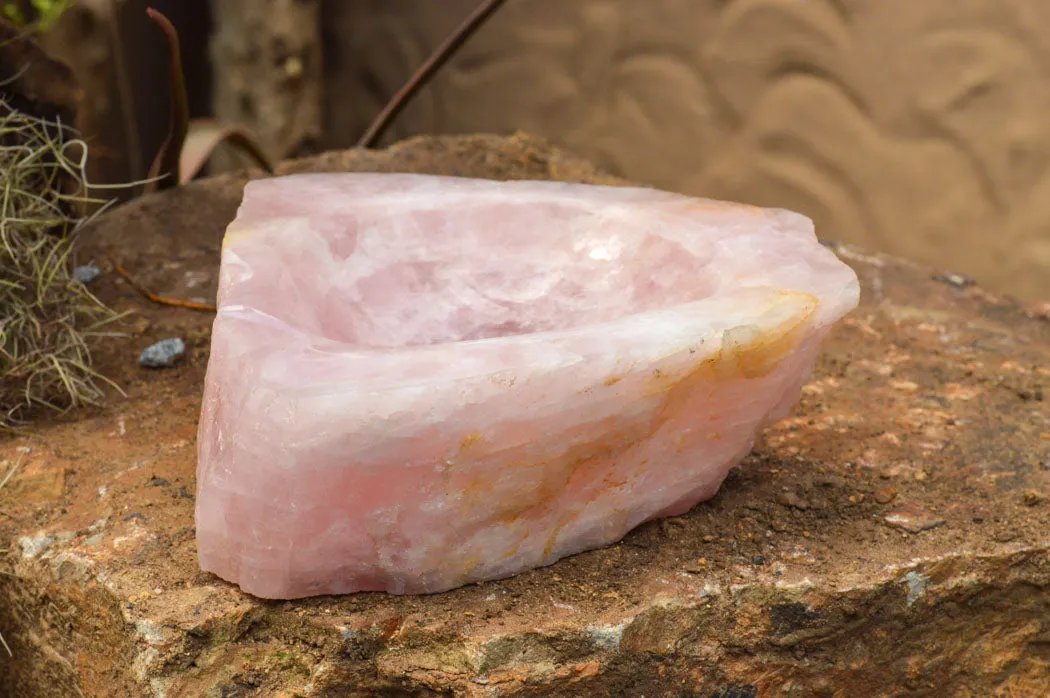 Polished Pink Rose Quartz Bowl With A Natural Base x 1 From Madagascar