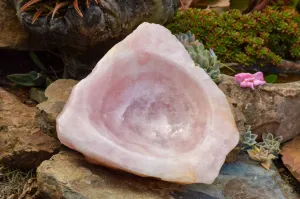 Polished Pink Rose Quartz Bowl With A Natural Base x 1 From Madagascar