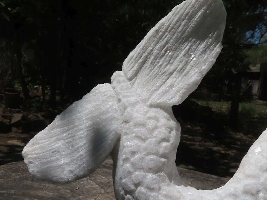 Polished Sparkling White Marble Mermaid Carving x 1 From Zimbabwe