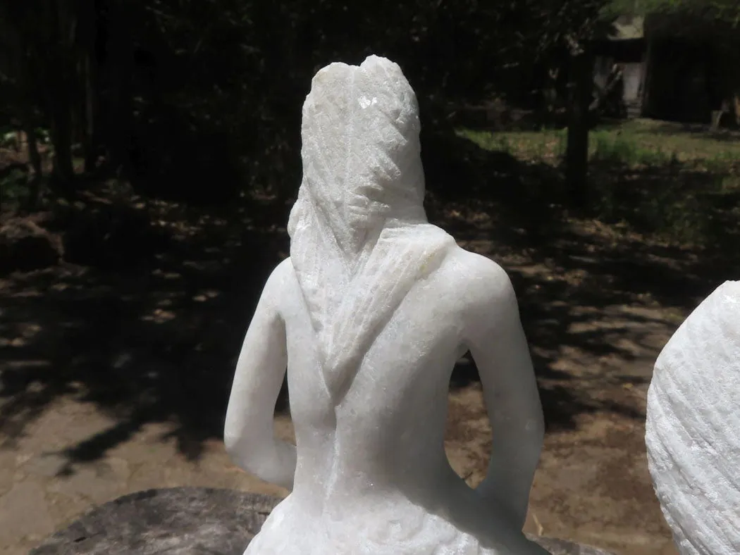 Polished Sparkling White Marble Mermaid Carving x 1 From Zimbabwe